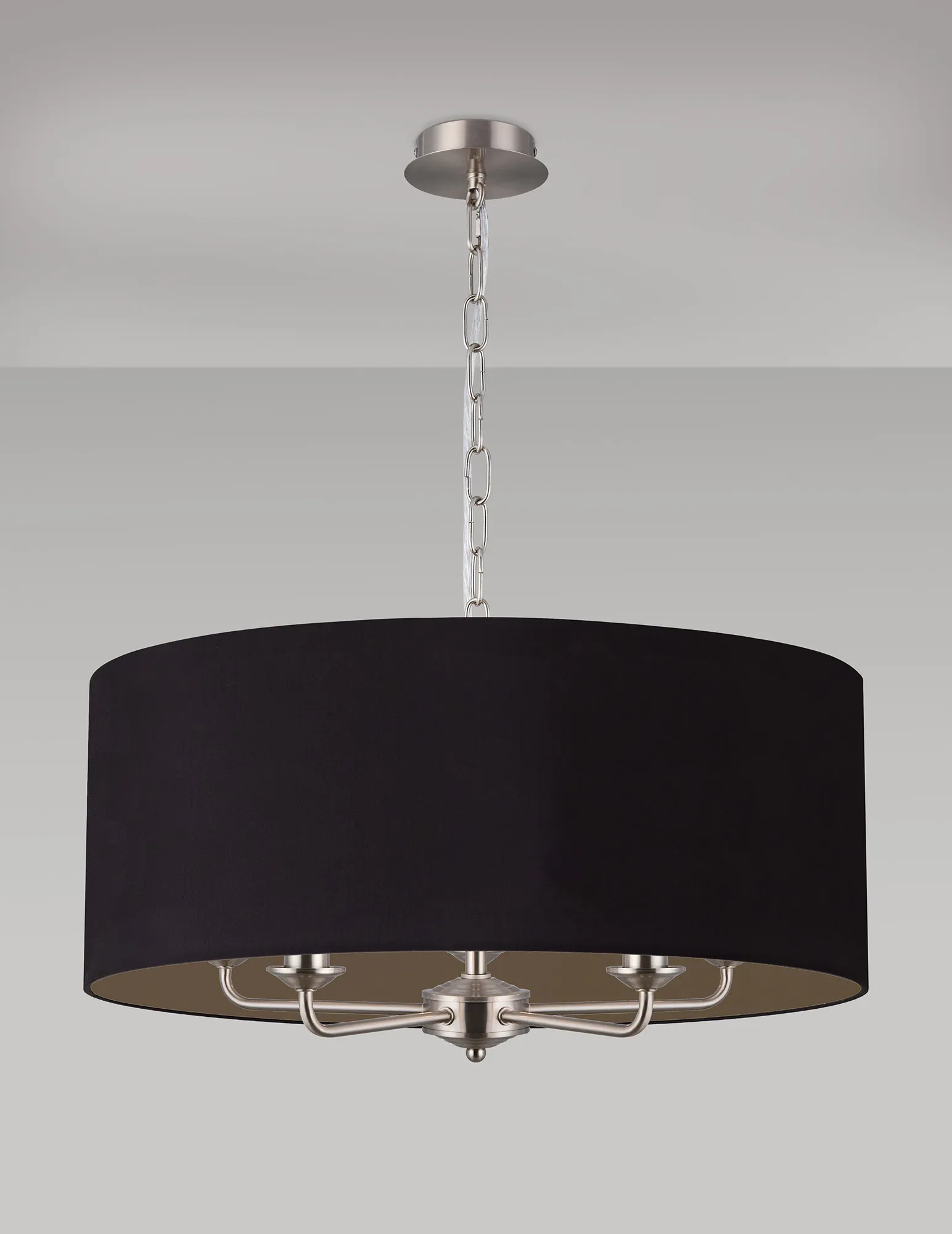 Banyan 60cm 5 Light Pendant Satin Nickel; Midnight Black/Green Olive DK0676  Deco Banyan SN BL/GR